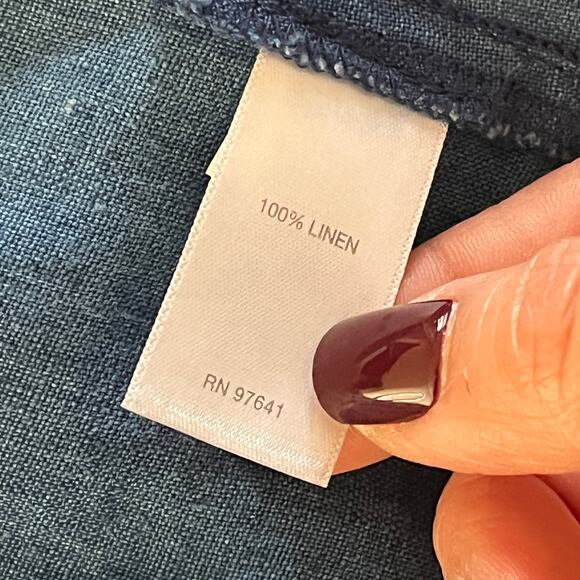 Purejill Women's Indigo Linen Open Front Blazer Jacket with Patch Pockets Medium - Picture 5 of 8